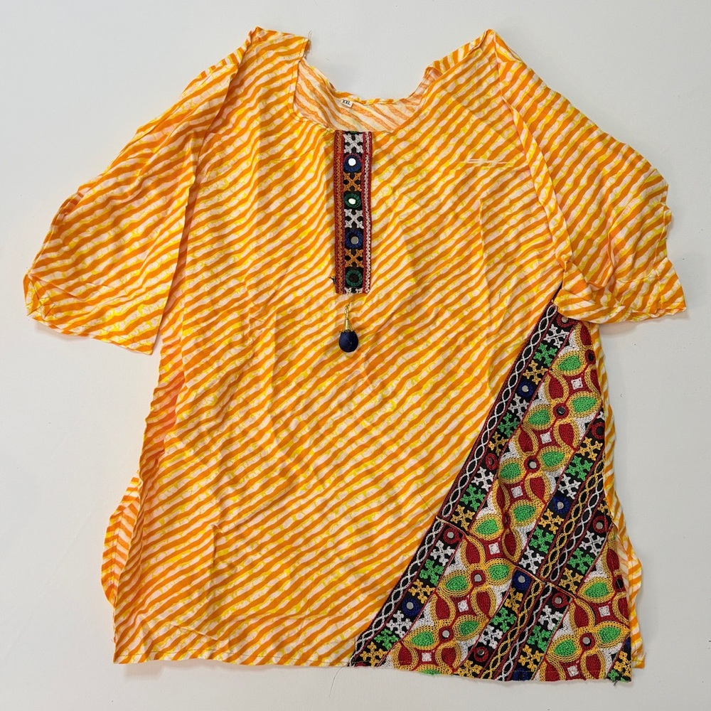 Yellow Striped Boho Embroidered Tunic